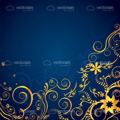 Elegant Floral Background in Gold and Blue